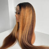 Ombre Honey Blonde Lace Front Wigs Babyhair Preplucked Yaki Straight Fiber Hair Wig Kinky Straight Synthetic Hair
