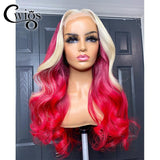 Body Wave Highlight Honey Blonde Red Ombre Colored Synthetic Transparent 13X4 Lace Front Wigs Preplucked