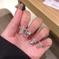 24pcs Rhinestone Design Fake Nails Shiny Bridal Women Lady party nail DIy Decorations Press On nail Tips False Nail Patch