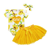 Newborn Baby Girls Clothes Cotton Floral Letters Print  Romper Net Yarn Skirt Bowknot Headband outfit bby