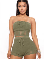 2 Two Piece Sets Women Outfits Strapless Backless Crop Top shirt Skinny Shorts - Divine Diva Beauty