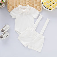 Baby Boy Gentlemen Clothes Set Bowtie Short Sleeve Cotton Romper + Suspender bottom Outfit