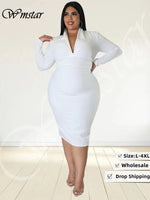 Long Sleeve Stretch Sexy V Neck Elegant Maxi Dress