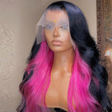 Lace Front Wig Synthetic Wigs Lace Frontal Wigs Side Part Black/Pink Lace Wig Heat Resistant Hair - Divine Diva Beauty