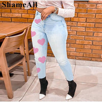 Plus Size avail Asymmetric Pink Heart Print Skinny Jeans