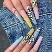 24Pcs French False Nails Design Ballet Fake Nails Long Wearable Coffin Press on Nails Full Cover Manicure Tips