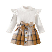 Children Clothing Baby Girl Long Sleeve Knit Tops+Plaid outfits