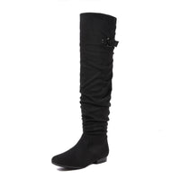 Warm Fleece Suede Flat Stretch Sexy Shoes Over The Knee Thigh High Boots 11+