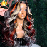 Highlights Orange Blonde Body Wave Wig 13x4 Lace Frontal Human Hair Wigs Transparent PrePlucked 5X5 Lace Closure Wig