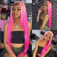 Ombre highlight Pink 613 Colored Straight Lace Front Wigs Human Hair Transparent Lace Frontal Wig 4x4 180%
