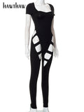 Short Sleeve Club Bodycon Black Jumpsuit bodysuit