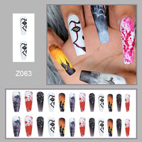 24Pcs Halloween Black Ghost Long Ballet False Nails With Heart Blood Design Halloween Press On Nails Detachable Full Cover Nails