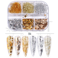 6 Grids Sparkly Reflection Glitter Powder For Nail Reflective Crystal Diamond Effect Sequin Gel Polish Pigment