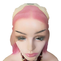 Pink Wig Water Wave Lace Frontal Wig Synthetic Wigs Heat Resistant Fiber Natural Hairline