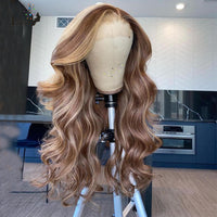 Body Wave 360 Full Lace Frontal Wig Ombre Highlight Honey Blonde Colored HD Lace Front Wig Human Hair Water Wave - Divine Diva Beauty