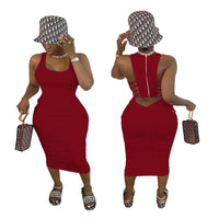 Midi Dress Sexy Sleeveless Cut Out Lace Up Runched Back Zipper Bandage plus size avail