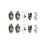 24pcs/Box Black Rose Almond False Nails with Dragon Snake Design Fashion Punk French Fake Nails Press On Nails DIY Manicure