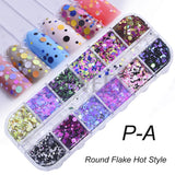 12 Grids Opal Dream Crystal Sequins Nail Flake Galaxy Iridescent Aurora 3D Paillette for Winter Autumn Manicure Decoration