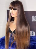 ****SALE Straight Brown Wig With Bangs Fringe Full Machine Made Bob Human Hair Wigs Brazilian Remy Glue less Natural Black Wig
