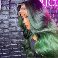 Ombre Green Lace Front Wigs 13x4 4x4 Wavy Human Hair 180% Green Brazilian Remy Lace Front Wigs Preplucked - Divine Diva Beauty