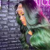 Ombre Green Lace Front Wigs 13x4 4x4 Wavy Human Hair 180% Green Brazilian Remy Lace Front Wigs Preplucked - Divine Diva Beauty