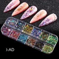 12 Grids Opal Dream Crystal Sequins Nail Flake Galaxy Iridescent Aurora 3D Paillette for Winter Autumn Manicure Decoration