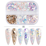 6 Grids Sparkly Reflection Glitter Powder For Nail Reflective Crystal Diamond Effect Sequin Gel Polish Pigment