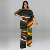 Plus Size avail Off-the-shoulder Wide Leg Digital Printed Waistband bodysuit
