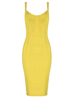 Sexy Sleeveless V Neck Yellow Midi Women Bodycon Bandage Dress - Divine Diva Beauty