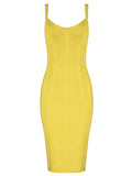 Sexy Sleeveless V Neck Yellow Midi Women Bodycon Bandage Dress - Divine Diva Beauty