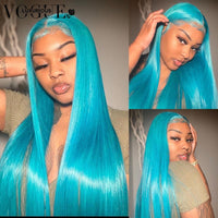 13x4 Mint Blue Colored Lace Frontal Wigs Light Blue Bone Straight Brazilian Remy Human Hair Wigs HD Lace Frontal Wigs - Divine Diva Beauty
