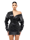 Long Sleeve Pu Leather Bodycon Party Club Streetwear Mini Dress