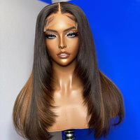 Layered Honey Blonde Highlight Wig Human Hair 250 Density 13x4 Straight Lace Frontal Human Wig On Sale Brazilian Wigs