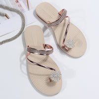 Summer Beach Slippers Women Pearl Toe Elastic Sandals Flat shoes