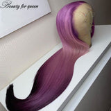 Ombre Purple Straight Lace Front Human Hair Wigs 150% Remy Brazilian Hair HD Transparent Lace Frontal Wigs Pre Plucked