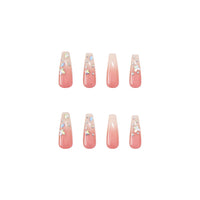 24pcs Long Ballet Pink Gradient Drilling Wearable False Nails Press On Nails  Full Cover Detachable Fingernails