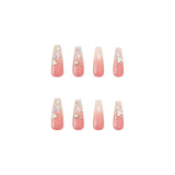 24pcs Long Ballet Pink Gradient Drilling Wearable False Nails Press On Nails  Full Cover Detachable Fingernails