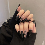 24pcs/Box Black Rose Almond False Nails with Dragon Snake Design Fashion Punk French Fake Nails Press On Nails DIY Manicure