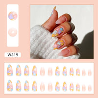 24Pcs Almond False Nails With Vintage Pattern Rhinestone Design ABS Wearable Full Cover Press On Nails Fake Nails Art Tips