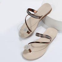 Summer Beach Slippers Women Pearl Toe Elastic Sandals Flat shoes