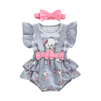 Infant Girl 2Pcs Outfit Pleated Fly Sleeves Cartoon Print bby