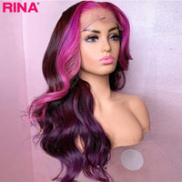 Wig Pink Purple Colored Body Wave Lace Front Wig Peruvian Virgin Human Hair Wigs 13x4 Lace Frontal Purple Wig