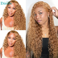 Brazilian Water Wave Lace Front Wig 13x4 Honey Blonde Lace Front Wigs Transparent Human Hair Wig Pre Plucked