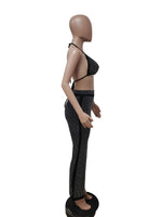 2 pcs Women Set Solid Diamond Spaghetti Strap Bikini shirt Long Pants - Divine Diva Beauty