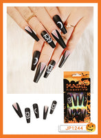 24Pcs Halloween Black Ghost Long Ballet False Nails With Heart Blood Design Halloween Press On Nails Detachable Full Cover Nails