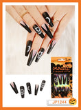 24Pcs Halloween Black Ghost Long Ballet False Nails With Heart Blood Design Halloween Press On Nails Detachable Full Cover Nails