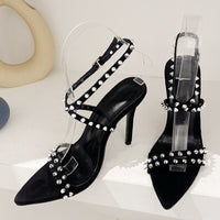 sexy Metal Rivet Ankle Strap Sandals New Gladiator Open Toe Party Stripper Heels Summer Shoes Women