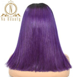 Purple Human Hair Wig Short Bob 13x4 Transparent Lace Front Human Hair Wig Colored Short Bob Brazilian Remy Hair 180%