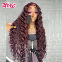 13x6 Lace Frontal Wig 99j Burgundy Loose Deep Wave Transparent Lace Front Wig Pre-Plucked Lace Frontal Human Hair
