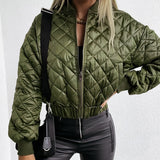 V-Neck Quilting Quilted Short Thin Padded Bomber Jacket Coat Outerwear